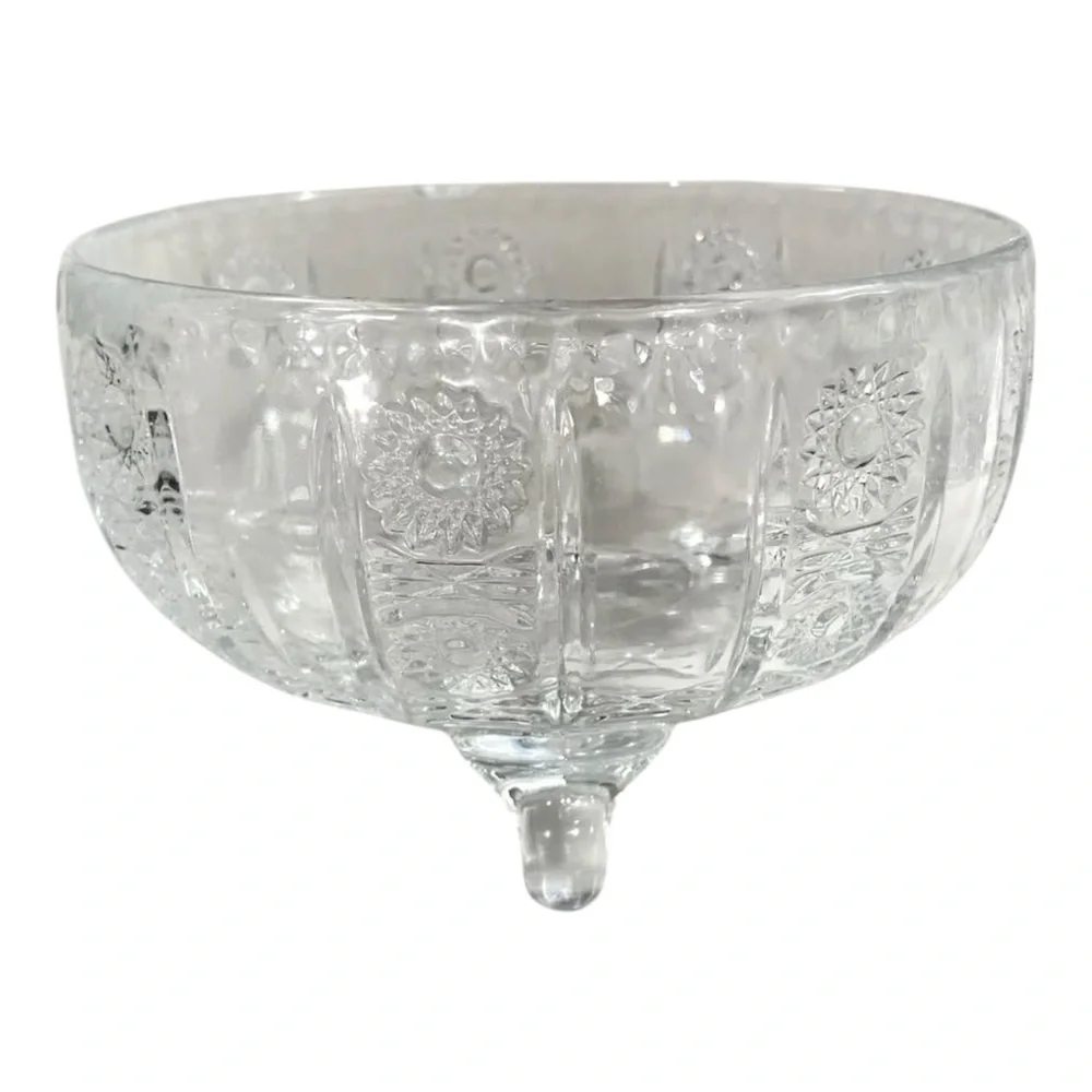 Vintage 1964 Delisoga 3-Footed Diamond Cut Starburst Pattern Candy Dish